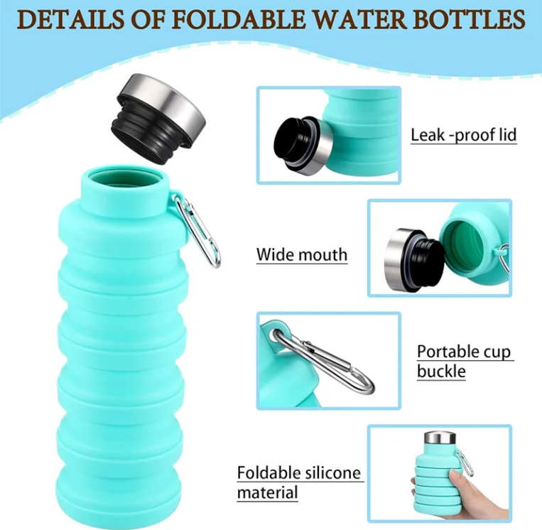 Collapsible Silicone Water Bottle Foldable Water Bottle Leak Proof Reusable Sports Drinking Bottle