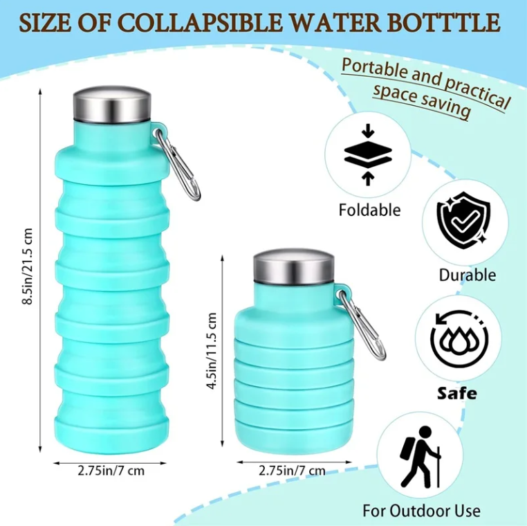 Collapsible Silicone Water Bottle Foldable Water Bottle Leak Proof Reusable Sports Drinking Bottle