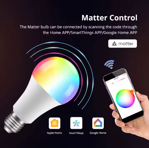 RSH Matter Bulb Over Wifi 9W RGB RGBCW RGBCT E26 E27 B22 Smart Light Bulb Work With Homekit Alexa Google Home